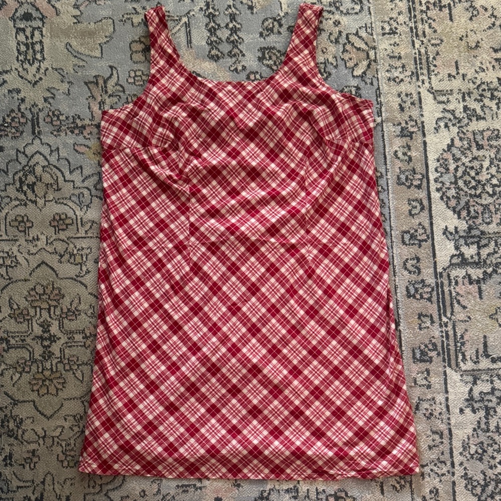 Plus Size Red and White Plaid Vintage Faded Glory Mini Dress
